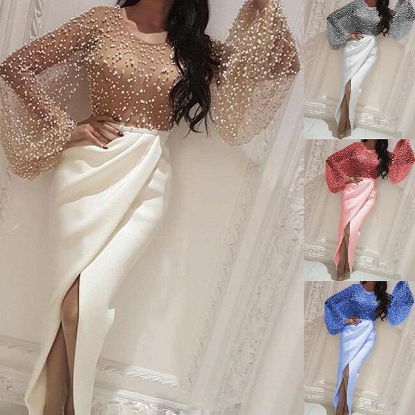 

plus size womens designer dresses fashion split panelled lace lantern sleeve prom dressess women apparel, Black;gray