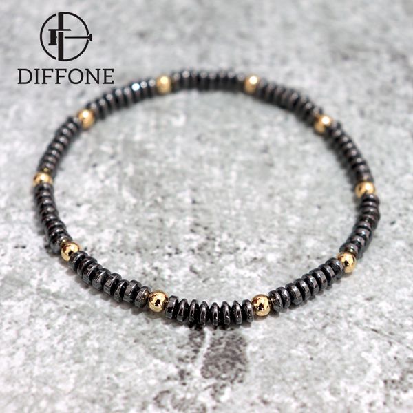 

diffone 2020 fashion mens bracelet beaded black hematite stone braclets small beads charm brazalete cool biker jewelry male gift, Golden;silver