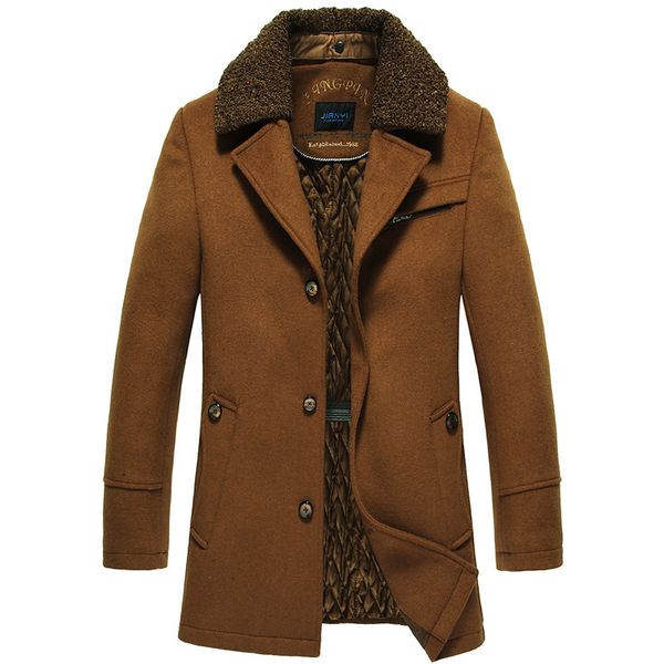 

fur collar long parkas winter wool jacket men casual outerwear cotton padded coat trench coat men thick overcoat, Black