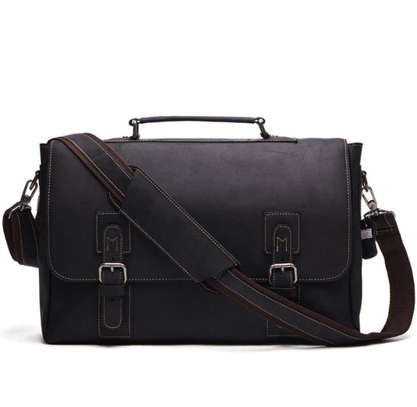 

european and american fashion trend new business men's briefcase leather men's bag selling crazy horse leather 15.6-inch lapcomput