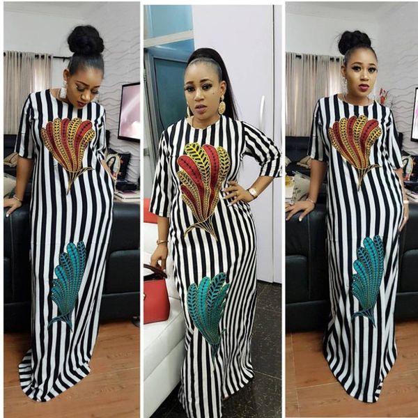 

african dashiki riche dress for women black and white color feather print loose large size dress, Red