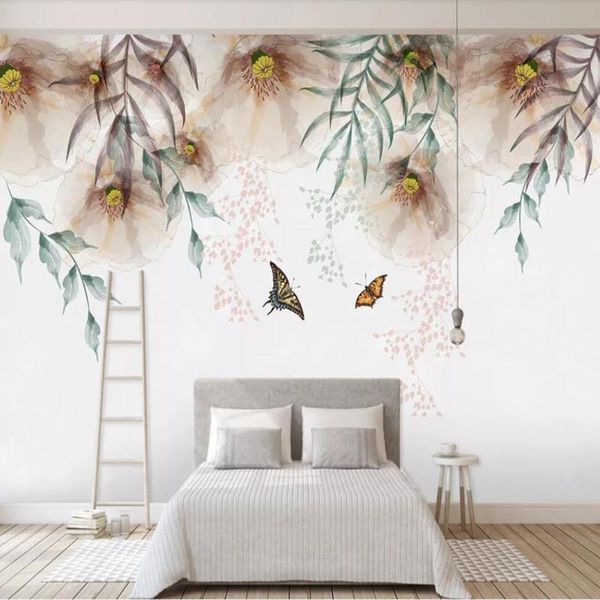 

dropship custom large 3d wallpaper mural retro minimalist hand-painted watercolor flowers background wall decorative paintin