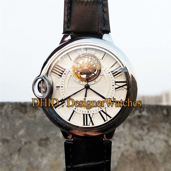 

роскошные мужские часы montre de luxe real tourbillon механические автоматические часы 43 мм из нержавеющей стали 316l корпус кожаный ремешо, Slivery;brown