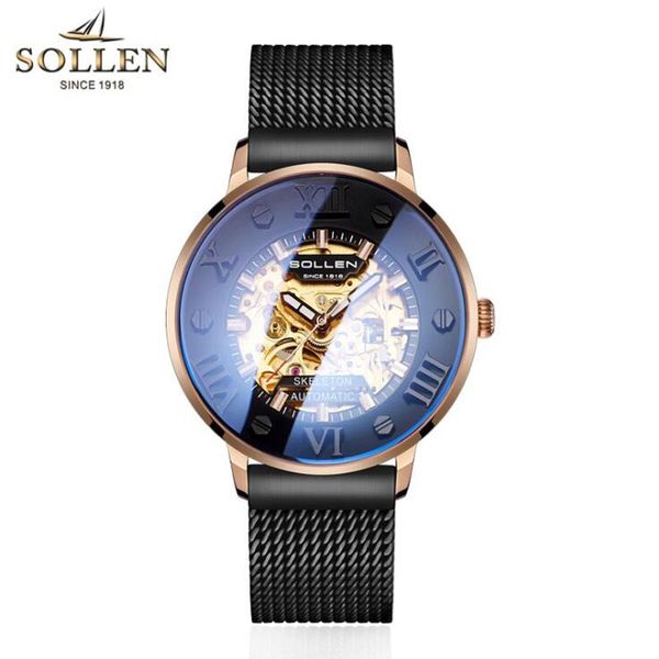 

precision time watches men brand skeleton automatic mechanical watch fashion sapphire sport casual wristwatch new, Slivery;brown