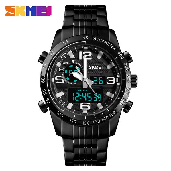 

skmei waterproof watch men stainless steel sport digital fashion quartz countdown wristwatch clock relogio, Slivery;brown