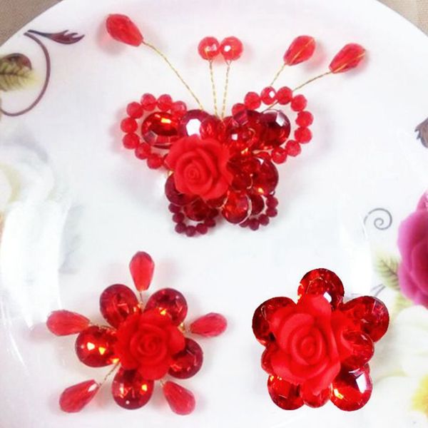 

exquisite red crystal beaded bridal hair accessories10