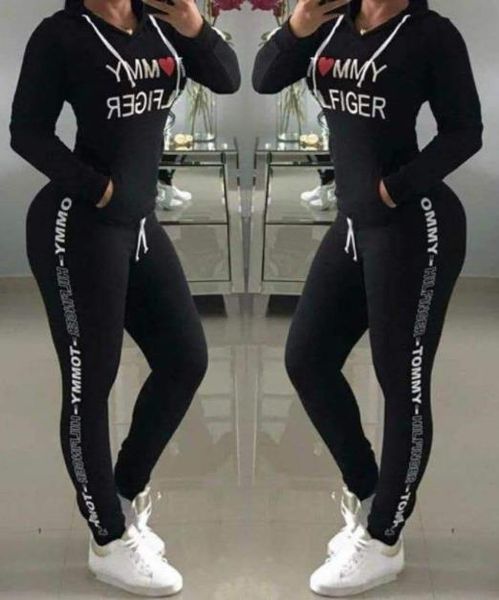 

women hoodie pants 2pcs/set letter printed tracksuit casual sports outdoor long sleeve jogger clothing set, Gray
