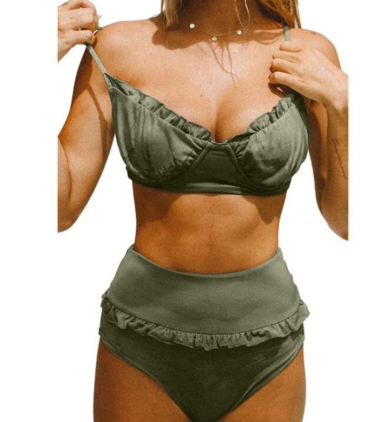 

bikinis set beach print with steel bracket gathered bikini high waist split swimwear vest low round neck sleeveless stripe