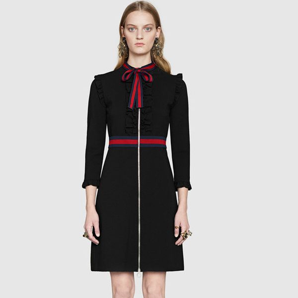 

dress black long sleeves bow collar women dress same style striped dresses