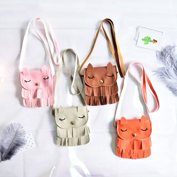 

1pcs kids bag cross body tassel tote purse messenger satchel bag baby girls cute cat shape tassel purse, Red;black
