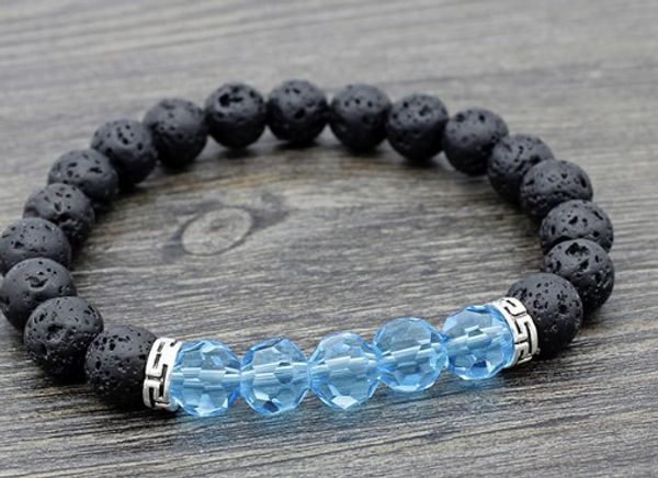 

8mm br434 glass crystal elastic thread adjusted black volcanic lava bracelet stone bead essential oils diffuser buddha yoga