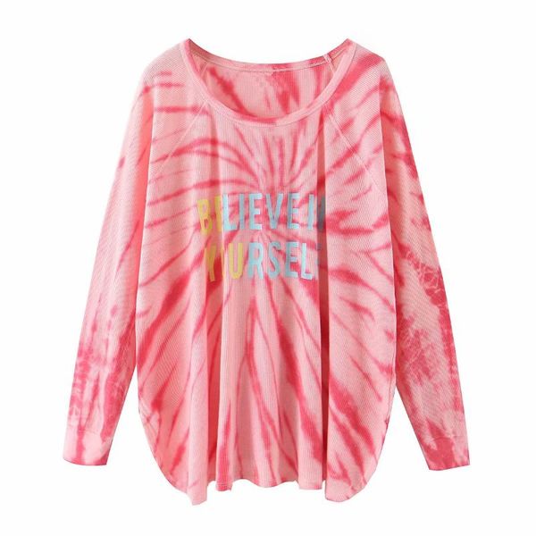 

women's hoodies & sweatshirts women knitted pink tie-dye irregular split casual loose pullovers o-neck full sleeve spring autumn ladies, Black