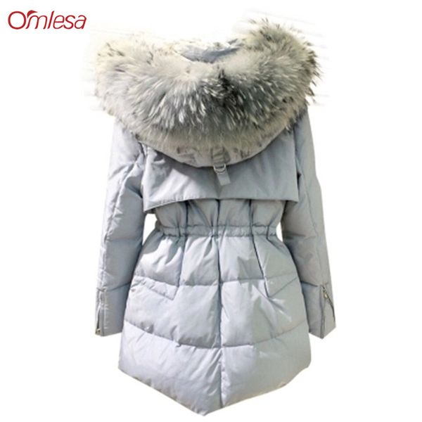 

omlesa real braided fur collar long women jacket down jacket woman hooded 2018 new winter thick super large size coat sx175, Black
