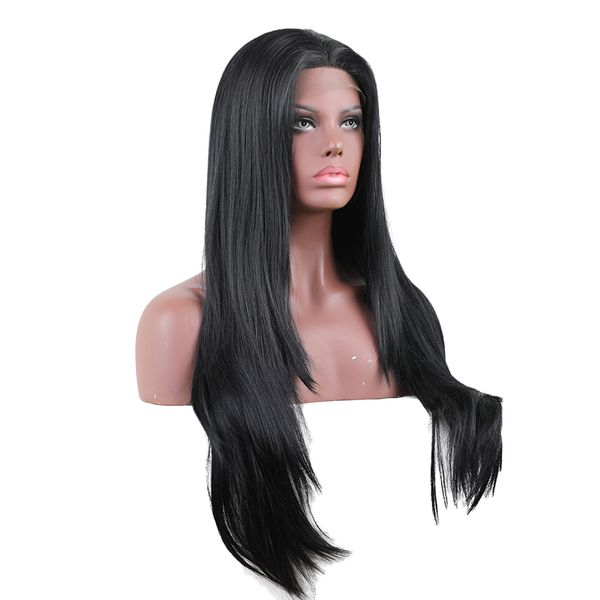 

natural synthetic black long thick straight lace front wigs full hairpiece