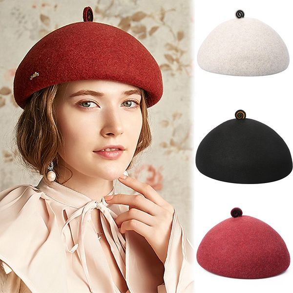 

lady spring winter berets hat painter style hat women wool vintage berets solid color caps female bonnet warm walking cap, Blue;gray