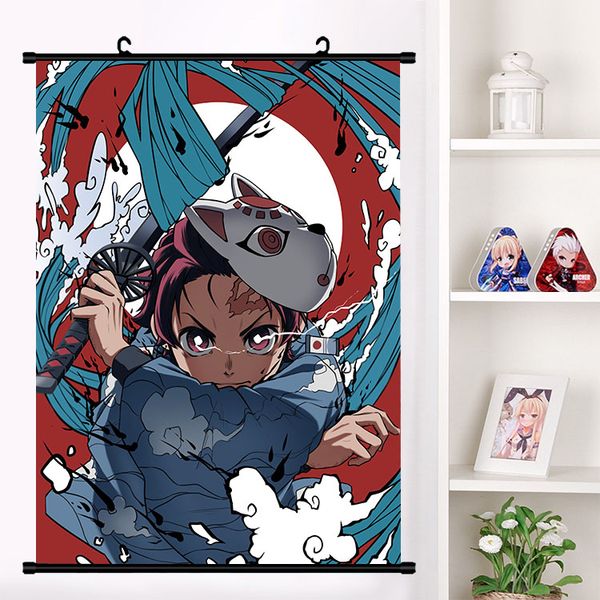 

anime demon slayer: kimetsu no yaiba hashibira kochou shinobu kanroji kamado wall scroll poster wall hanging poster home decor