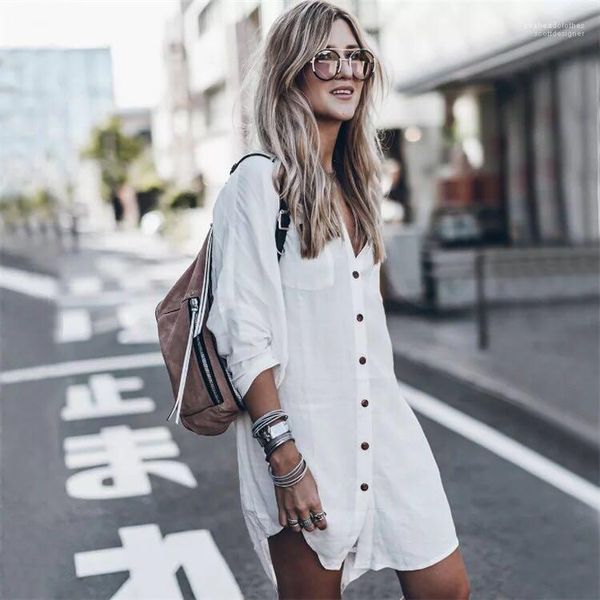 

button fashion middle sleeve casual shirts white black crop apparel women summer beach blouse designer clothing