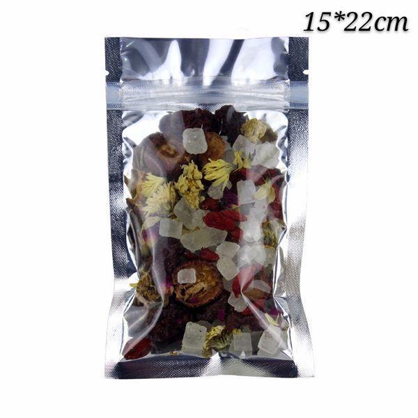 mylar trasparente e foglio di alluminio argento zip lock sacchetto di imballaggio sacchetto buste richiudibili sacchetti di plastica 100 pezzi 15 * 22 cm