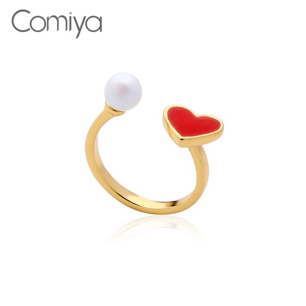 

comiya personality enamel heart rings for women boho party accessories zinc alloy acrylic pearl bague femme anillos mujer ring, Silver