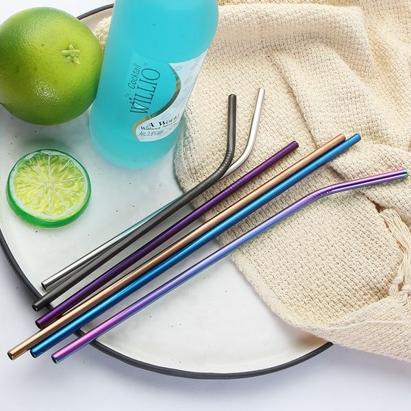 

metal straws stainless steel drinking straight /bent reusable straw straws ,with cleaner brush for mugs 20oz