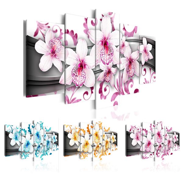 

5pcs/set abstract flower melody blue - pink-orange art print frameless canvas painting wall picture home decoration no frame
