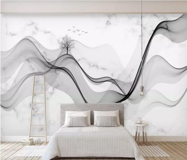 

natural 3d wallpapers new chinese abstract line ink landscape marbled tv background wall