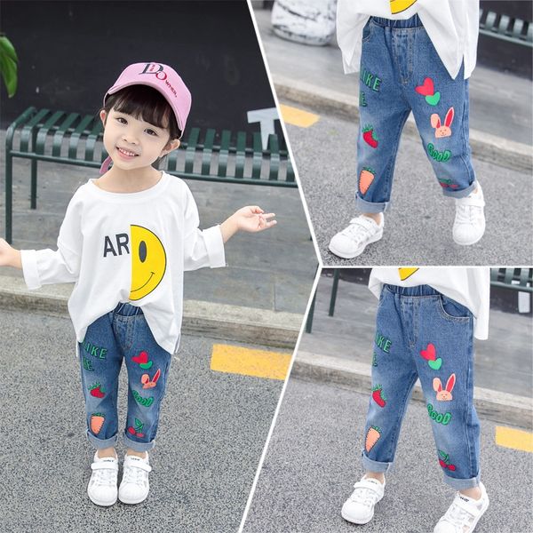 

wear girls pants and children's wear jeans 2020 season children's printed cartoon casual jeans, Blue