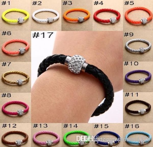 

2019 mix 17colors new pu leather bracelet & cz disco crystal magnetic clasp bracelet ing, Silver