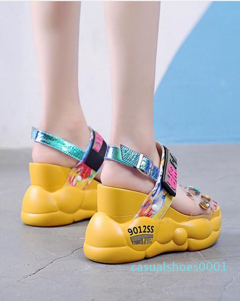 

chunky platform big rhinestones pvc sandals women summer fashion transparent super high heels wedges sandalias mujer c01, Black