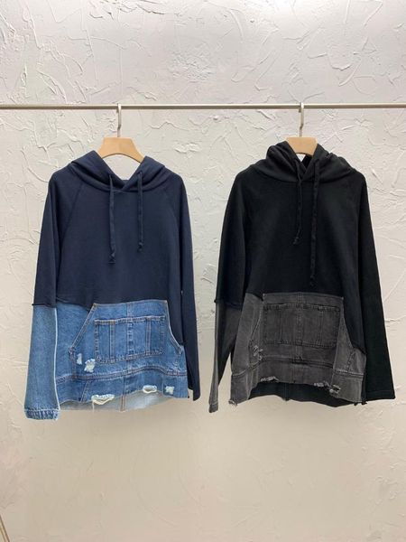 

2019 winner new women casual patchwork denim hoodies coat female hooded fashion pullover 2 color ddxgz3, Black