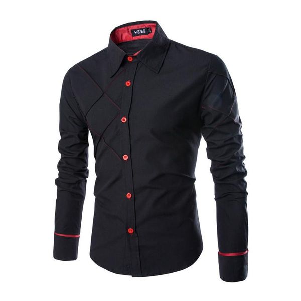 

Designer Plaid Mens Business Shirt Mens Long Sleeve Panelled Clothes Fashion Styles Single Breasted Homme Tops