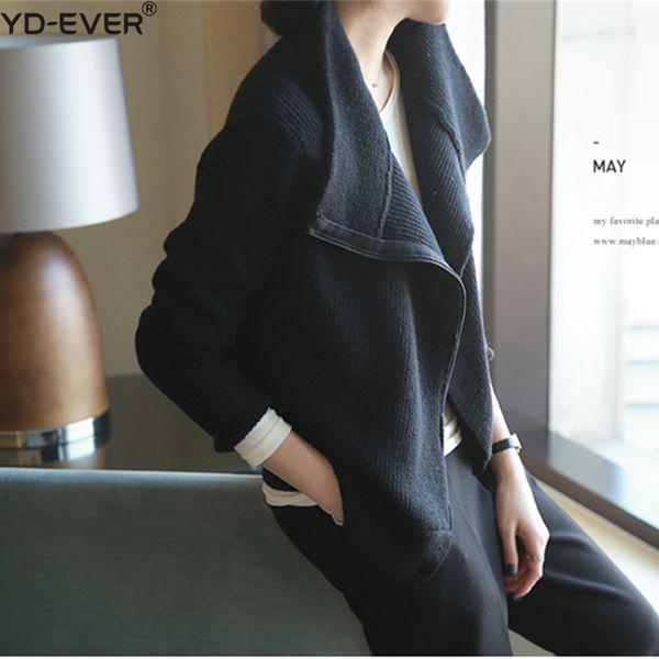 

yd-ever 2019 autumn and winter new women's cashmere sweater high collar zipper cardigan casual long sleeve thick coat, White