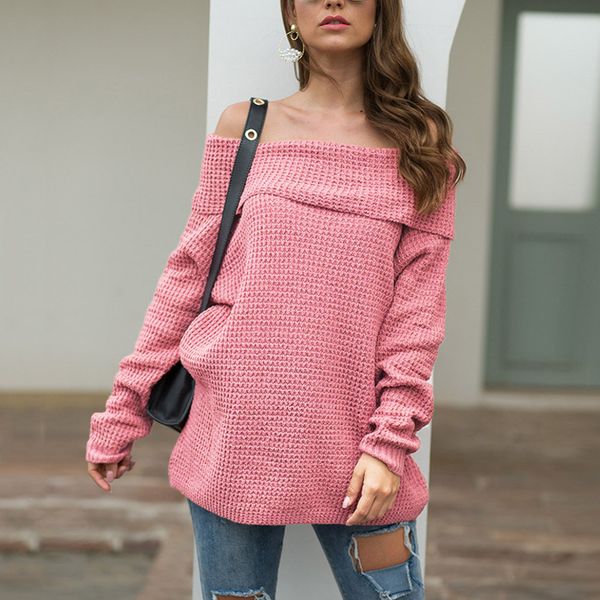 

sweater women autumn winter spring off shoulder sweater long batwing sleeves solid color knitted pullover knitwear jumper, White;black