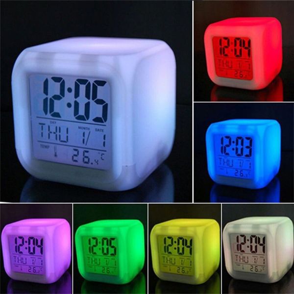 Cor colorida humor relógio cubo relógio LED digital display despertador