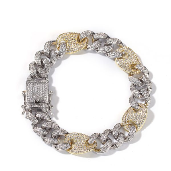 Pulseiras de corrente de link cubano de diamantes de ouro branco de ouro