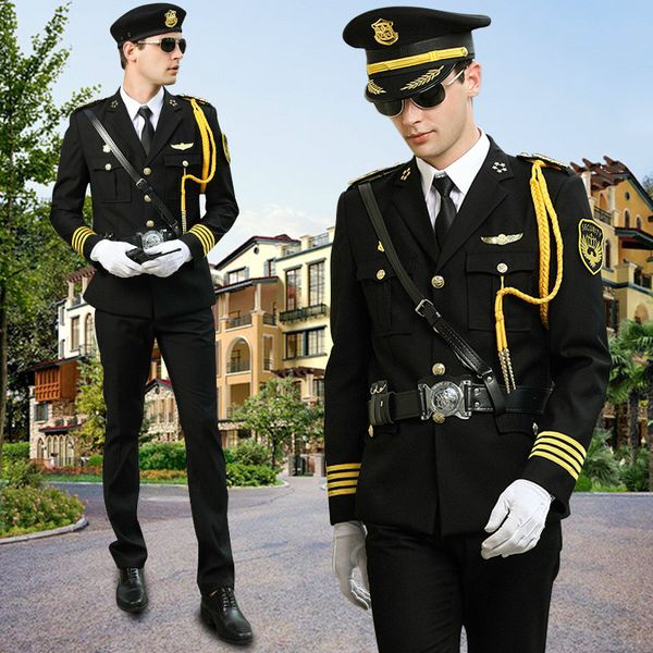 

men black army tactical security uniform captain combat clothes business suit jacket + pants + gifts outdoor, White;black