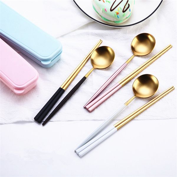 

promotional stainless steel tableware set cutlery set flatware set 2pcs pvd plated spoon chopsticks gift box