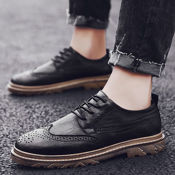 

fashion leather men shoes outdoor comfortable men casual shoes lace up loafers male breathable flat vintage loafers o4, Black
