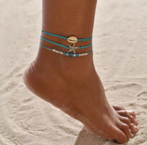 

gold silver color multilayer anklets for women bohemian moon map beads leaves anklet bracelet diy boho jewelry, Red;blue