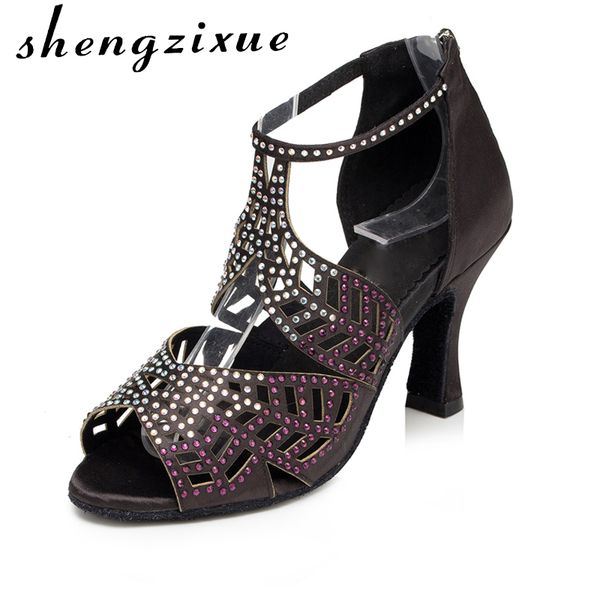 

shengzixue latin dance shoes size of 4-11 women's light satin color wine red heel 85mm soft outsole