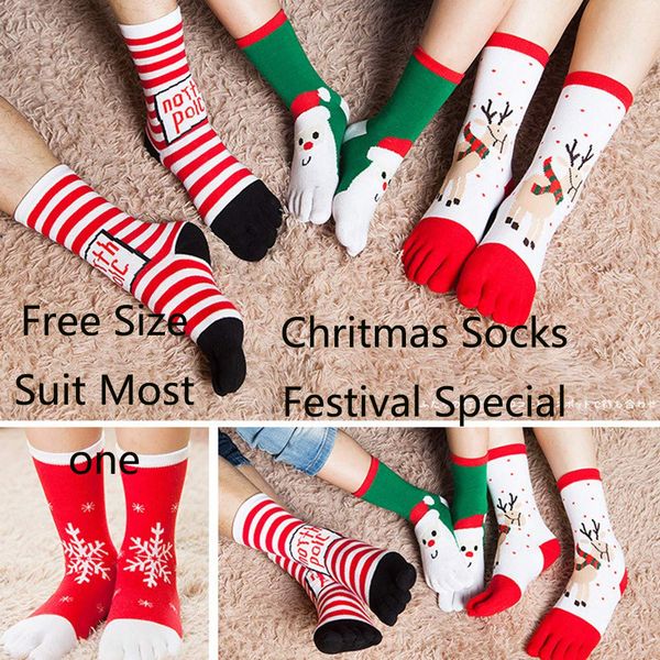 

1/4/5pairs size cute cotton funny toe socks christmas toe socks women man merry christmas cartoon fashion