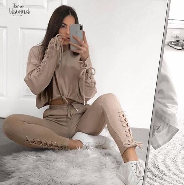 

autumn new winter two pieces set women cotton long sleeve suit workout women tracksuit crop and pants set lady, White