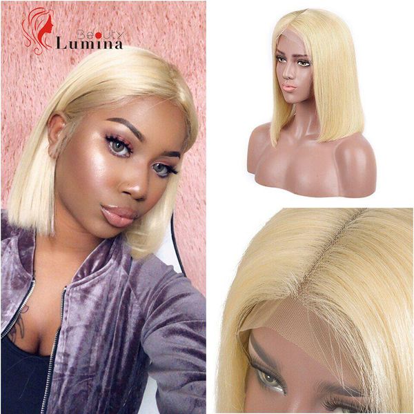 

bob lace front wigs 100% remy human hair wigs preplucked 13x4 blonde 1b/613 lace front wig brazilian straight beauty lumina, Black;brown