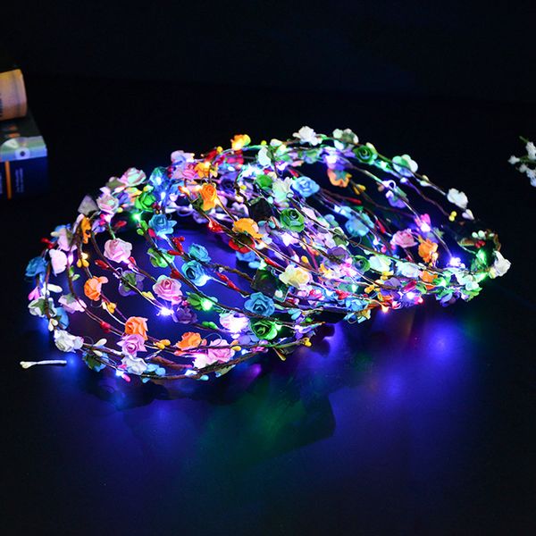 

flashing led strings glow flower crown headbands light party rave floral hair garland luminous wreath wedding flower gift rra2622, Slivery;white