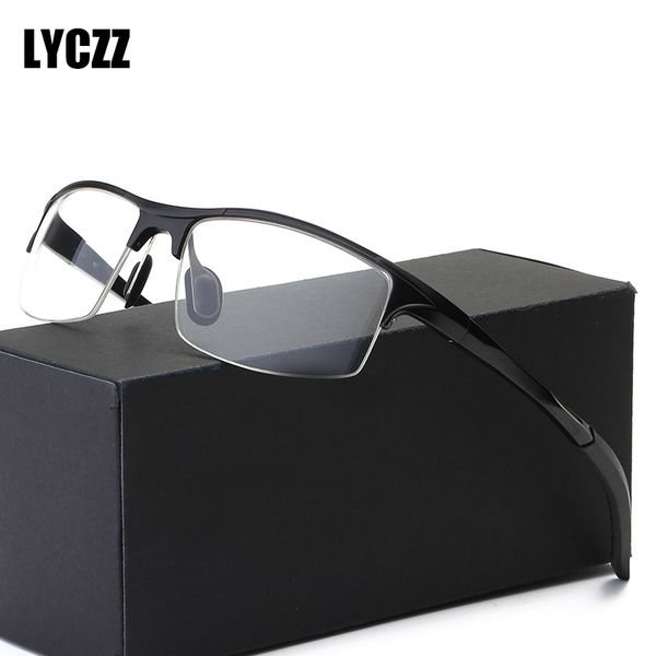 

lyczz sport aluminum magnesium glasses frame men half myopia eyeglasses frames optical clear eyewear prescription frame oculos, Black