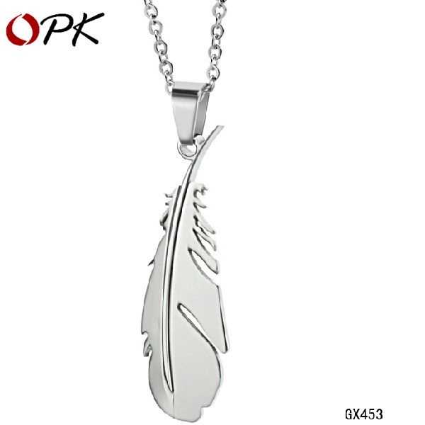 

korean version jewelry titanium steel jewelry white feather necklace, Silver