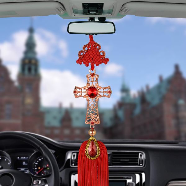 

car pendant christian decoration cross hanging ornament crystal alloy crucifix automobiles rearview mirror suspension decor