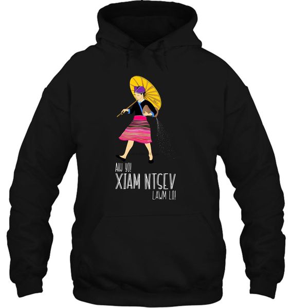 

men hoodie xiam ntsev hmong slang culture women streetwear, Black