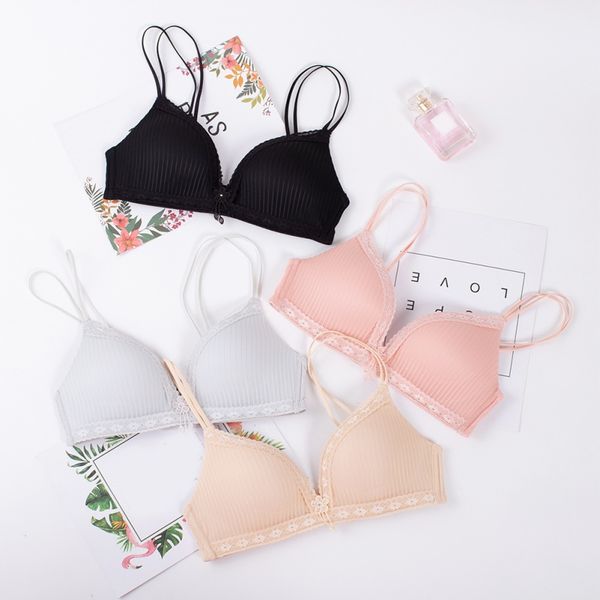 

striped lace bras seamless wireless lingeries girls underwear fashion women push up bra, Red;black