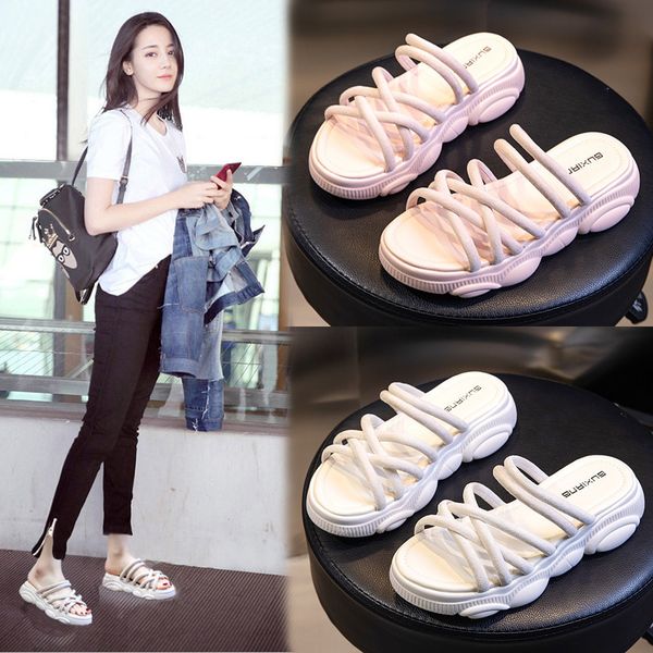 

summer 2020 new fish mouth cool mop fashionable casual women's shoes sandals with thick soles platform sandals, Black